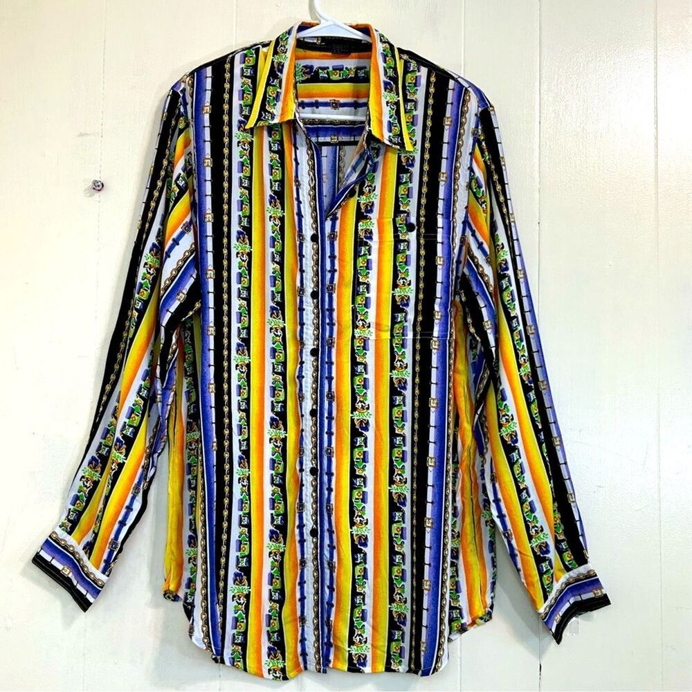 SUSAN GAIL Top Size M Yellow Long Sleeve Button Down Rayon Shirt Top Size M